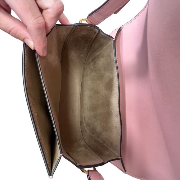 Alexis Bittar Dusty Pink Crossbody TWISTED GOLD LEATHER SADDLE BAG IN DUSTY PINK - Picture 7 of 16